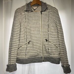 Ella Moss Navy/White Textured Moto Jacket